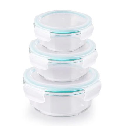 3 Pcs Round Borosilicate Glass Food Container With Lids